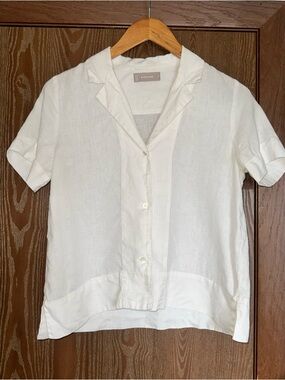 Everlane White Short-Sleeve Linen Notch Shirt